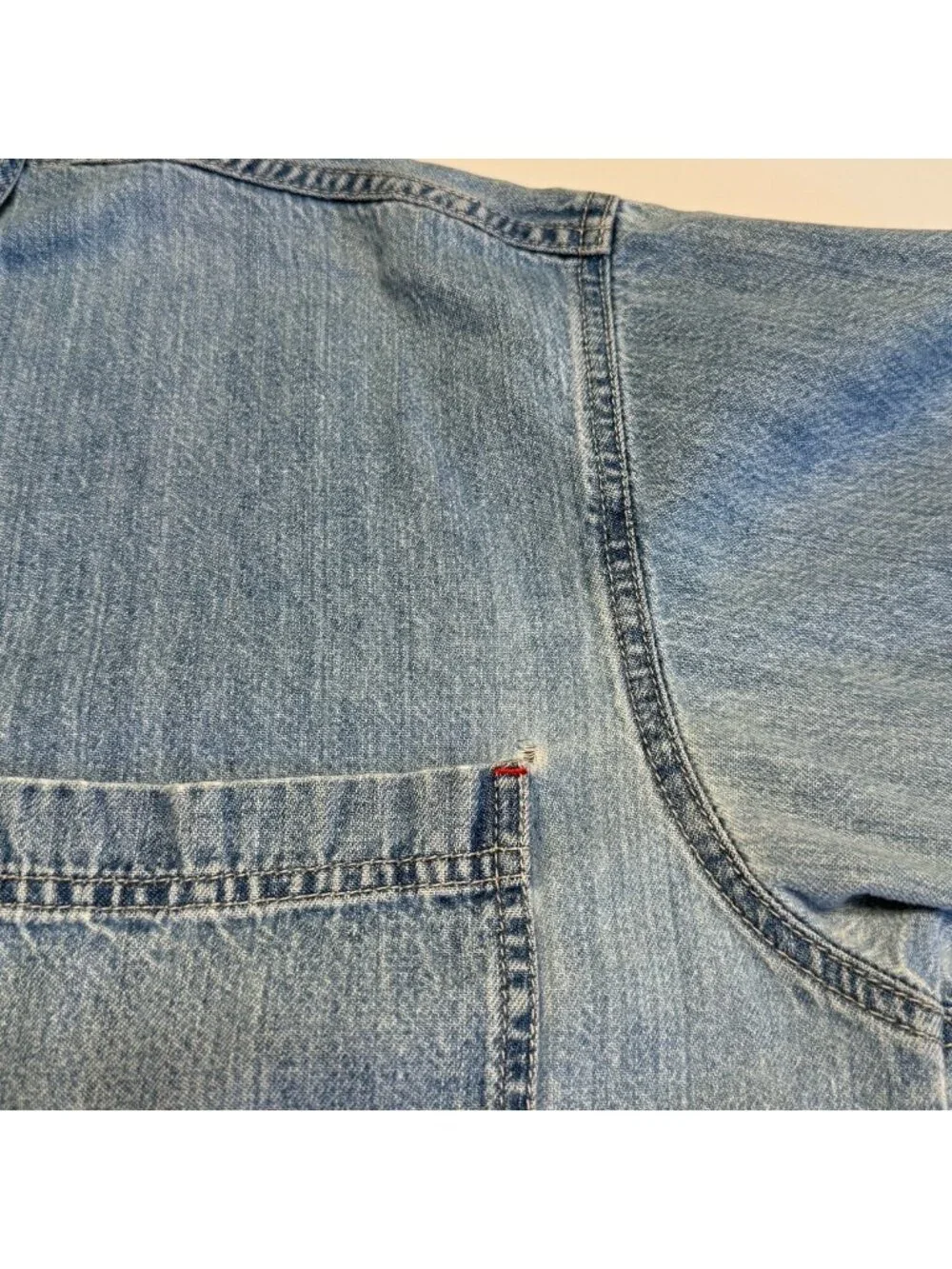 Vintage 90s Levis Denim Shirt Medium M Light Wash Red Tab Long Sleeve Button Up